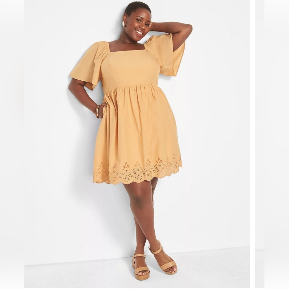 Lane Bryant NEW Flutter Sleeve Eyelet Dress Tan Women's Plus Size 22 NWT